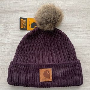 **NWT** Carhartt Knit Fleece-Lined Hat in Purple with Pom Pom!
